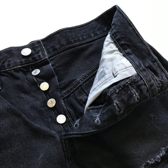 Levi's 501 Cut Off Denim Shorts Womens 24 Black Button Fly High Rise Raw Hem - Picture 7 of 13